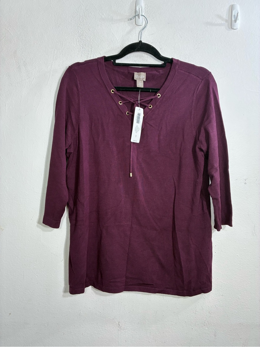 Chico's Lace-Up V-Neck Tunic in Plum